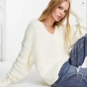 Free People Serendipity V-Neck Fuzzy Sweater NWOT